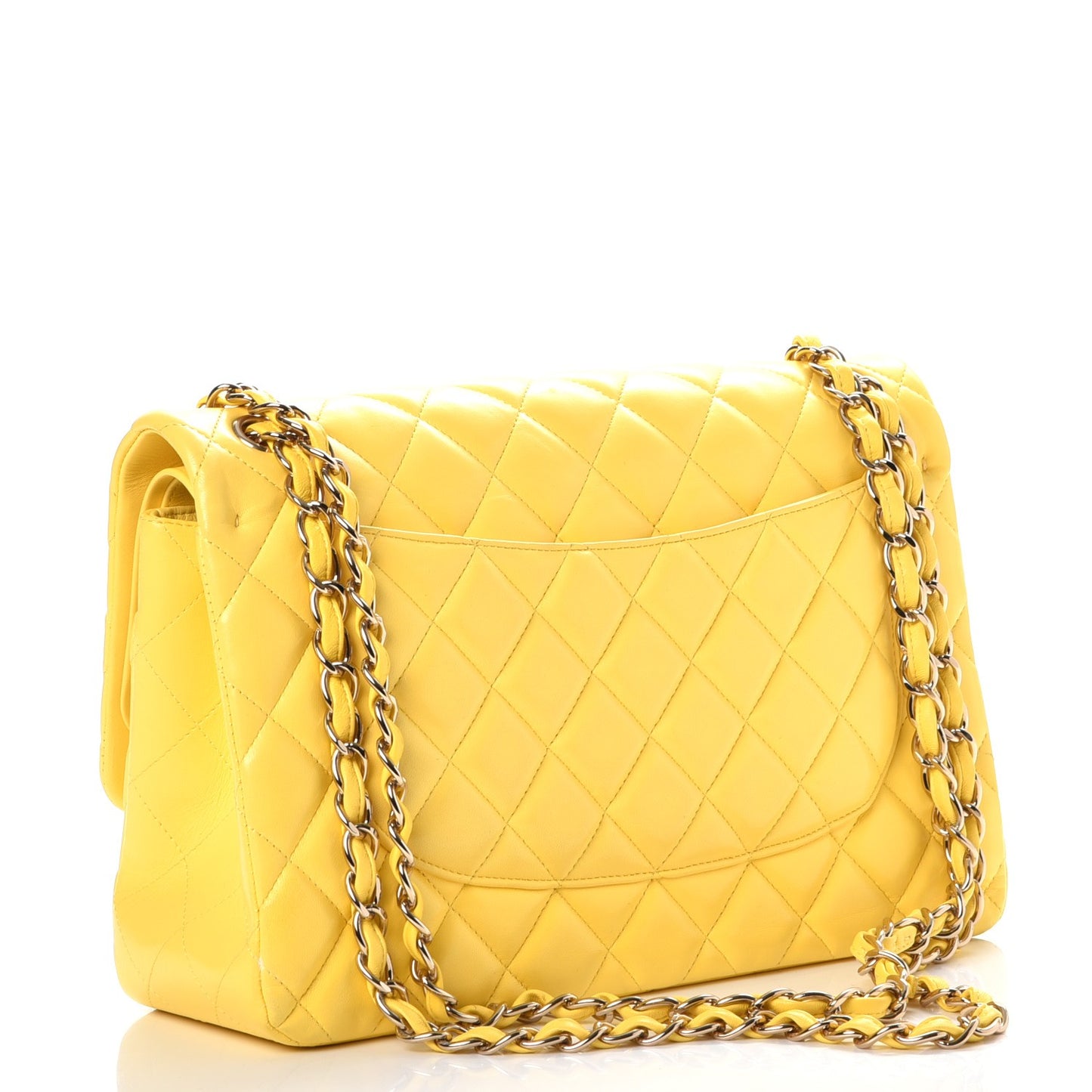 Lambskin Quilted Jumbo Double Flap Yellow
