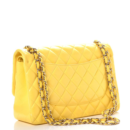 Chanel Lambskin Quilted Jumbo Double Flap Yellow 4 of 9