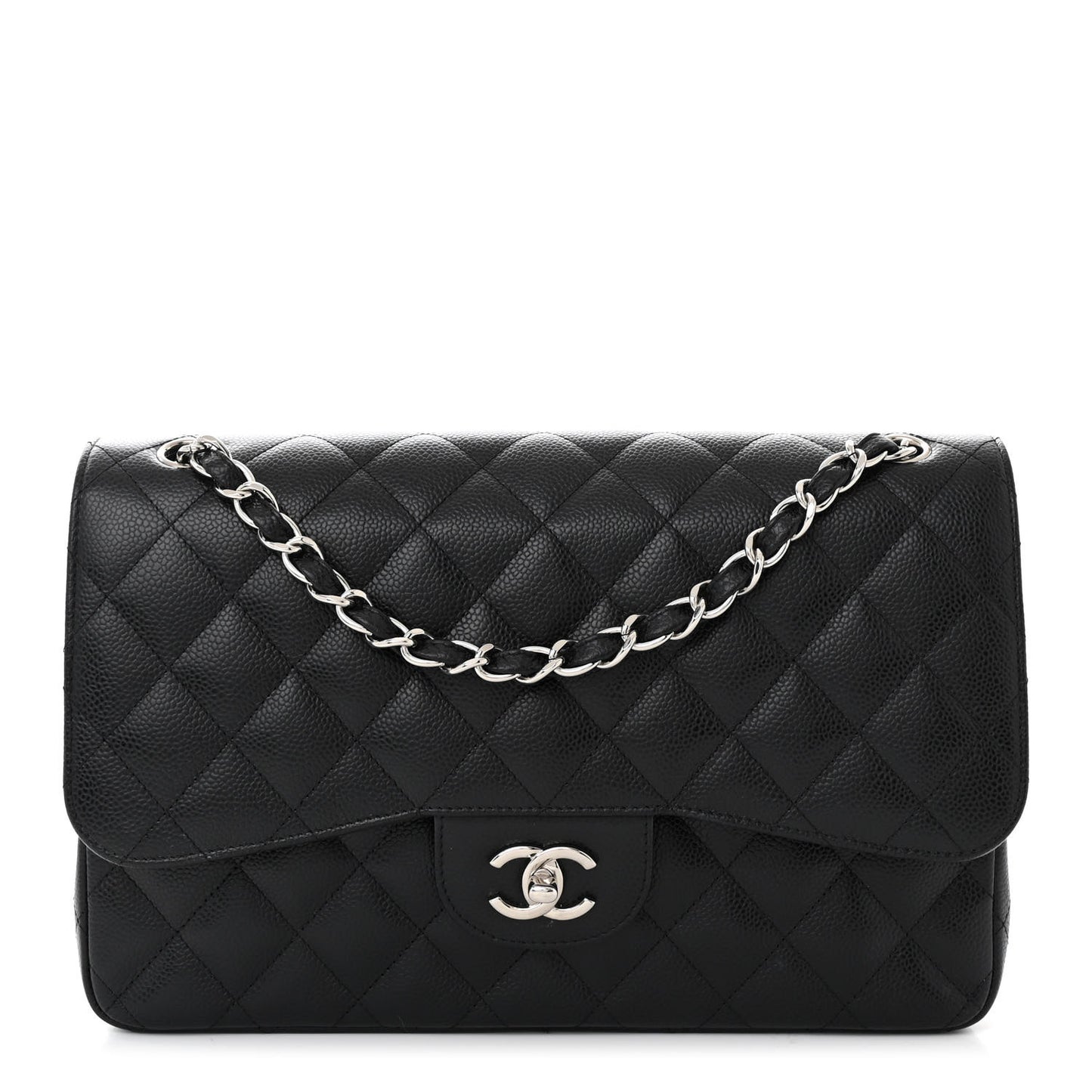 Caviar Quilted Jumbo Double Flap Black