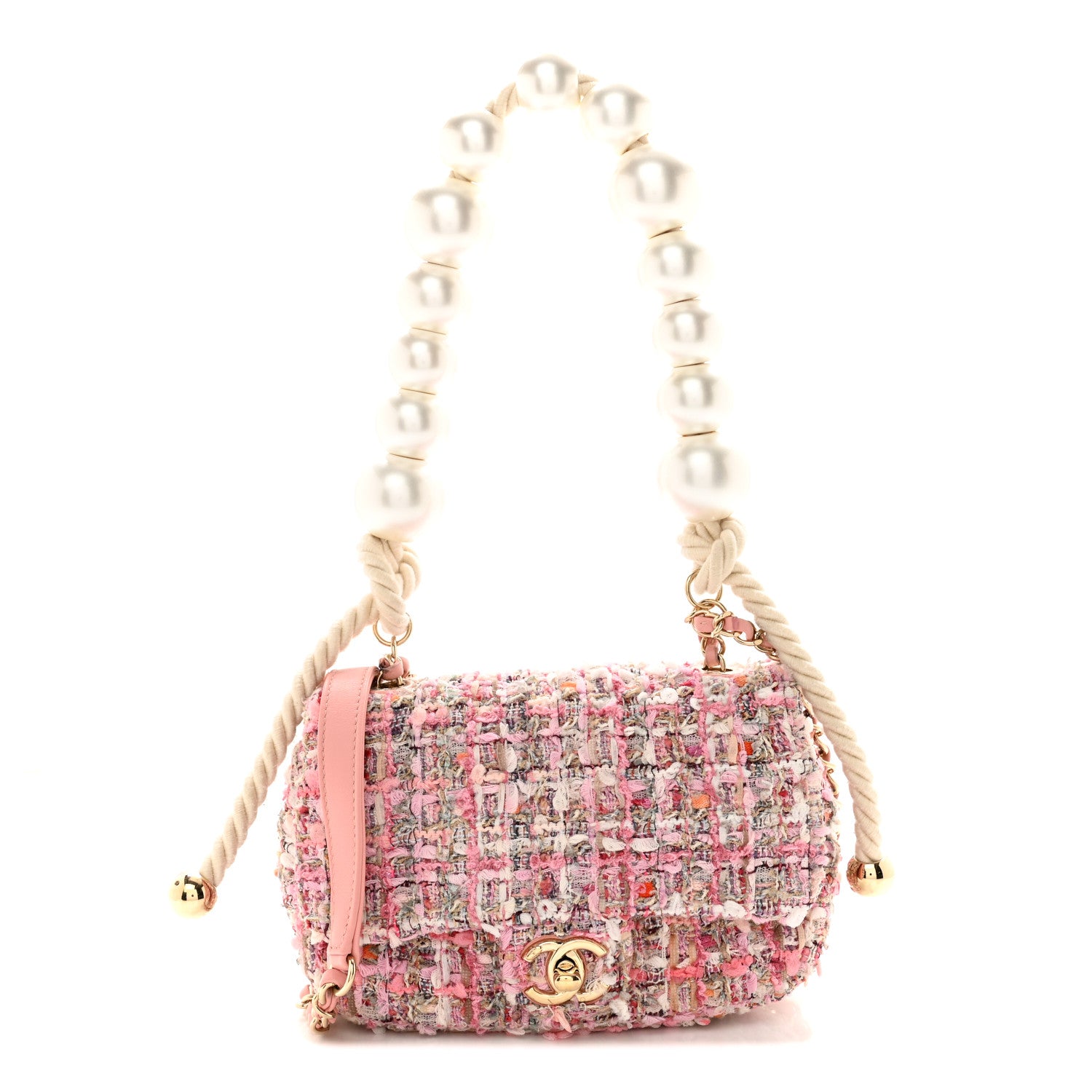Chanel Tweed Mini Pearl Handle Flap Pink Beige Orange Ecru 1 of 12