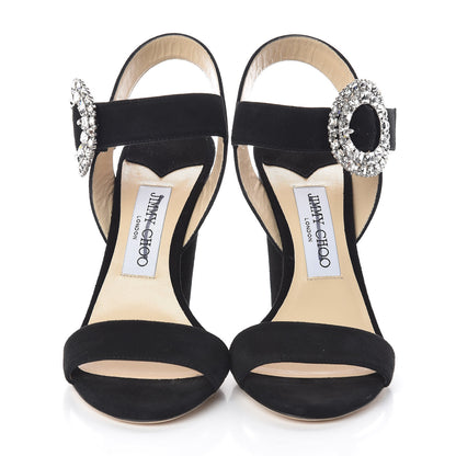 Jimmy Choo Suede Crystal Mischa Sandals 37 Black 2 of 7
