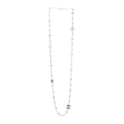 Chanel Crystal Pearl CC Long Necklace Silver 3 of 5