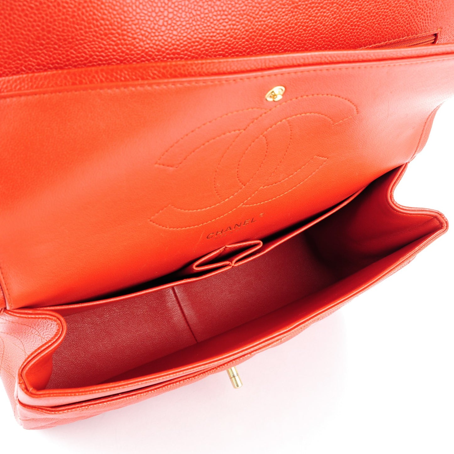 Pearly Caviar Quilted Jumbo Double Flap Orange