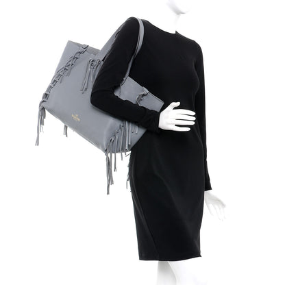 Valentino Garavani Grained Calfskin C-Rockee Fringe Tote Grey 2 of 8
