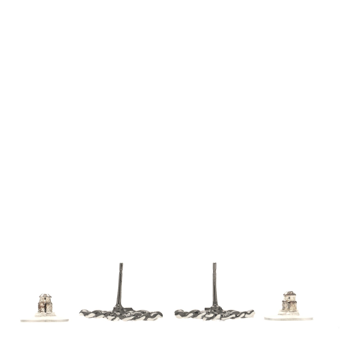 Lambskin Chain CC Earrings Silver Grey