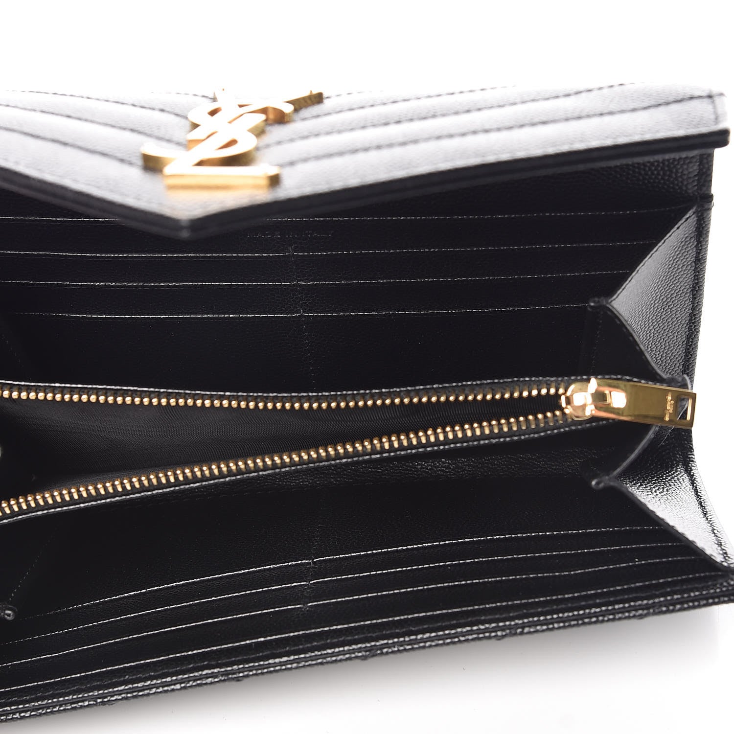 Saint Laurent Grain De Poudre Matelasse Chevron Monogram Flap Wallet Black 5 of 7