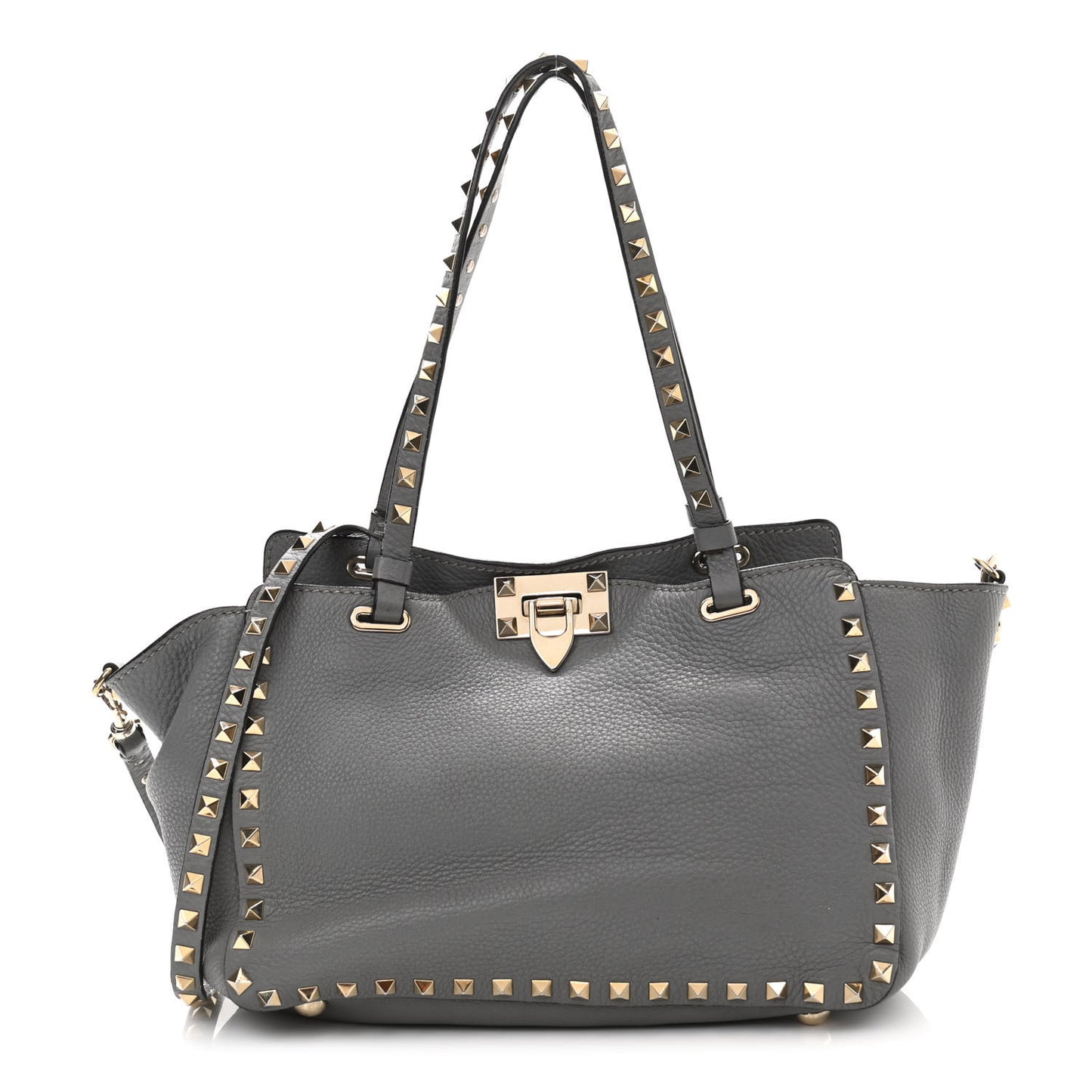 Grained Calfskin Small Rockstud Tote Grey