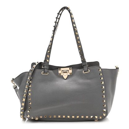 Valentino Garavani Grained Calfskin Small Rockstud Tote Grey 1 of 12