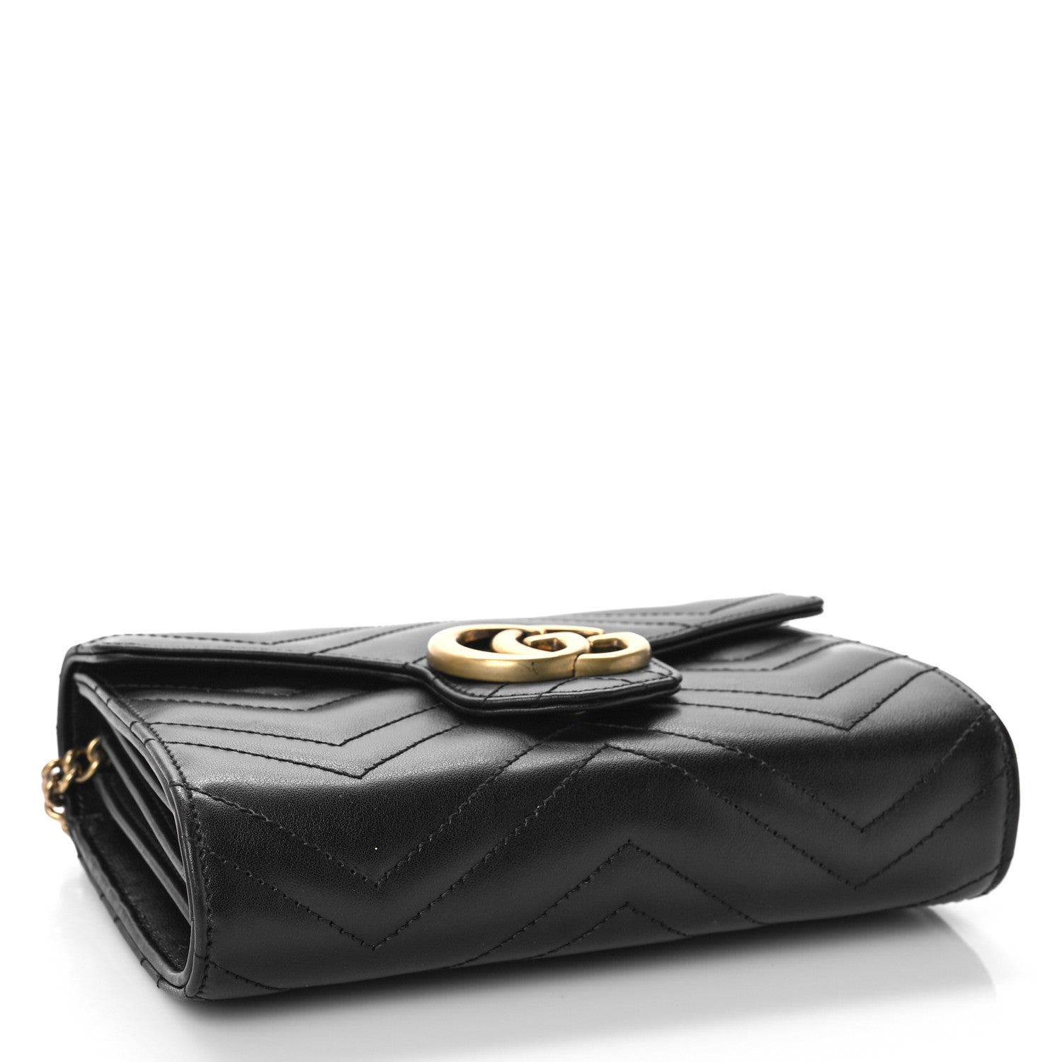 Gucci Calfskin Matelasse GG Marmont Chain Wallet Black 4 of 9