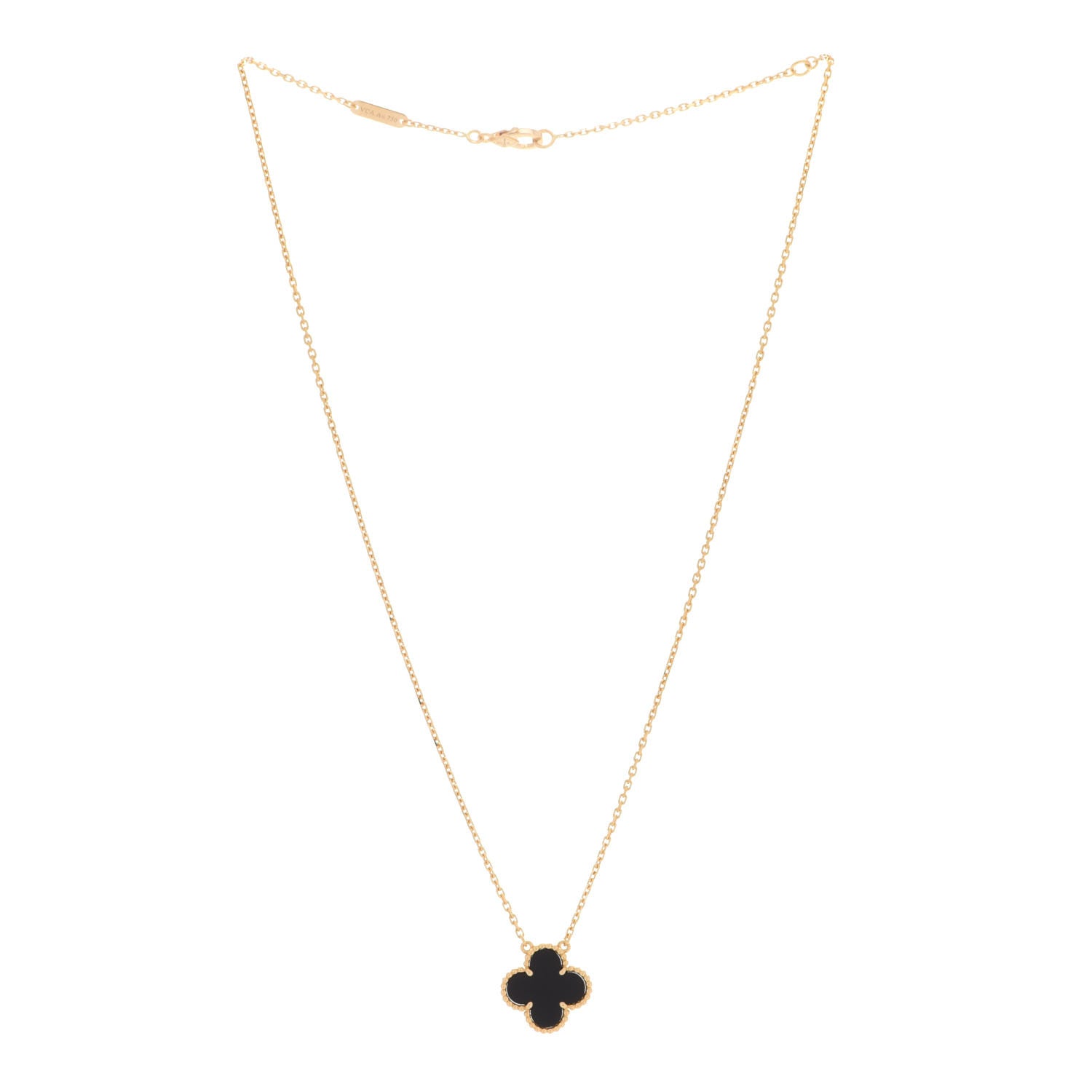 Van Cleef & Arpels 18K Yellow Gold Black Onyx Vintage Alhambra Pendant Necklace 3 of 6