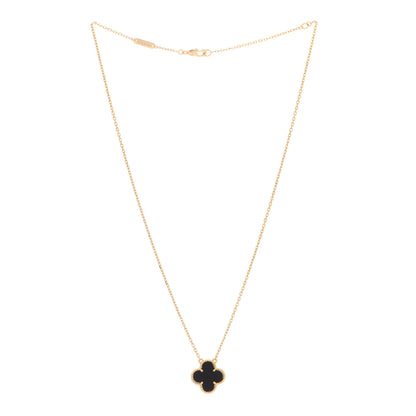 Van Cleef & Arpels 18K Yellow Gold Black Onyx Vintage Alhambra Pendant Necklace 3 of 6
