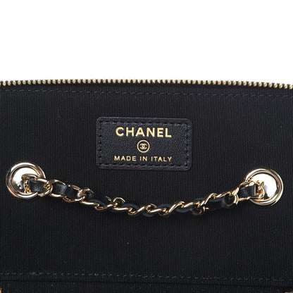 Chanel Lambskin Camellia Embossed Small Vanity Case With Chain Black 6 of 11