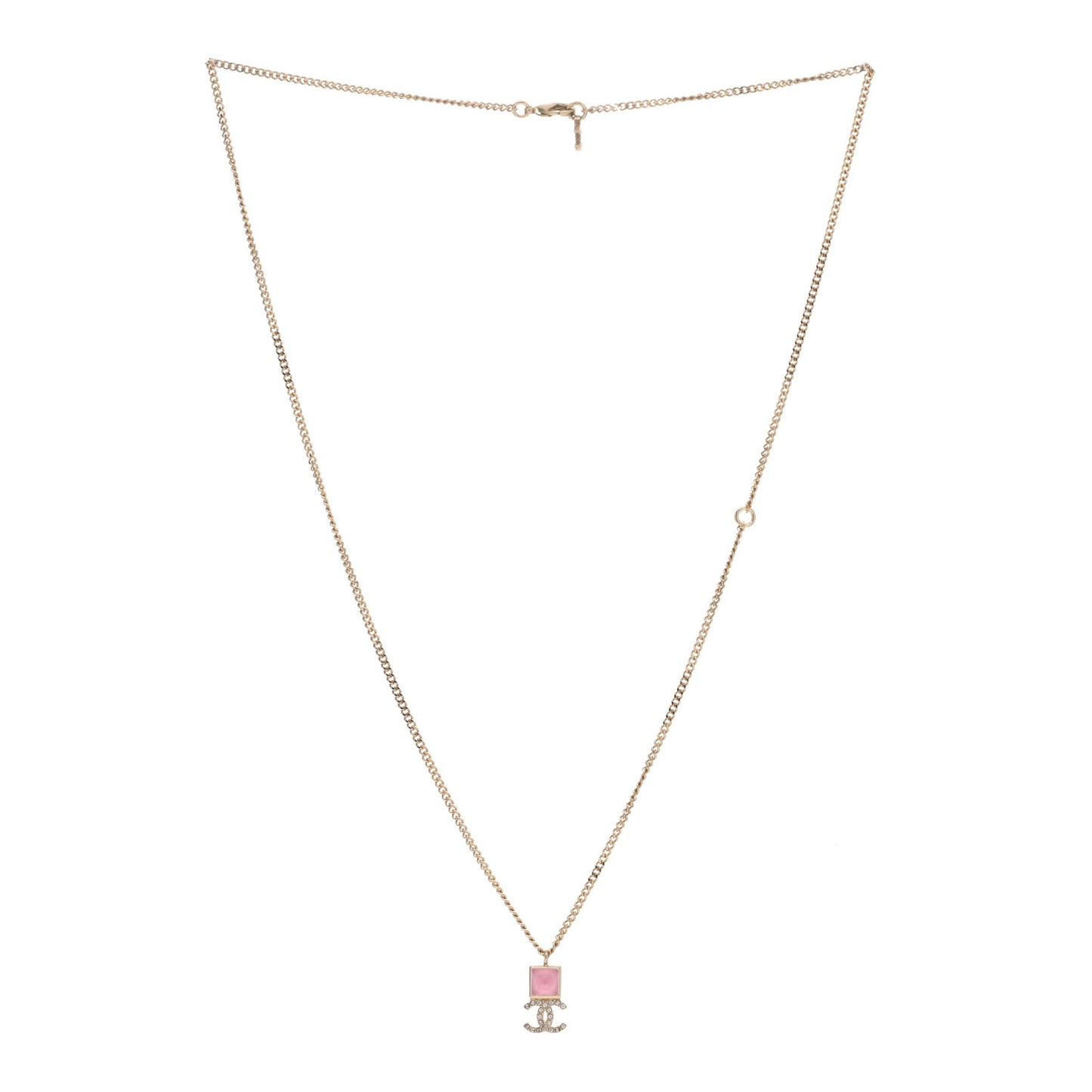 Metal Crystal CC Necklace Pink Gold