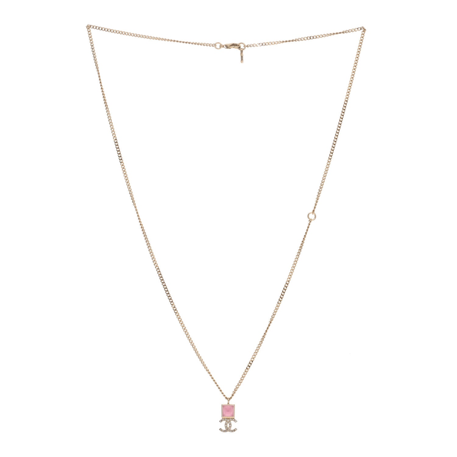 Chanel Metal Crystal CC Necklace Pink Gold 2 of 3