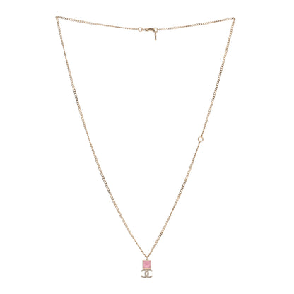 Chanel Metal Crystal CC Necklace Pink Gold 2 of 3