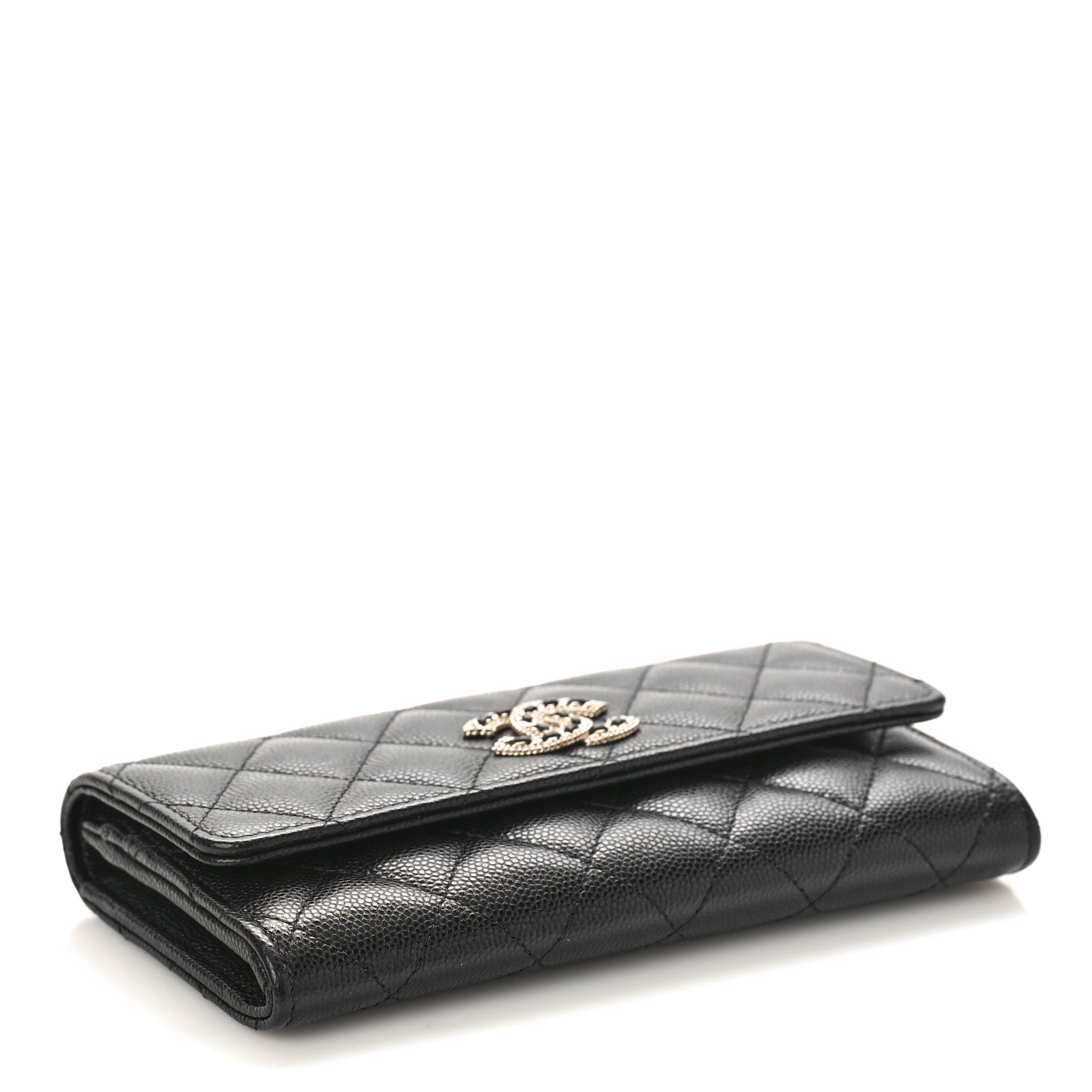 Chanel Caviar Quilted Crystal CC Large Gusset Flap Wallet Black 4 of 10