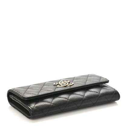 Chanel Caviar Quilted Crystal CC Large Gusset Flap Wallet Black 4 of 10