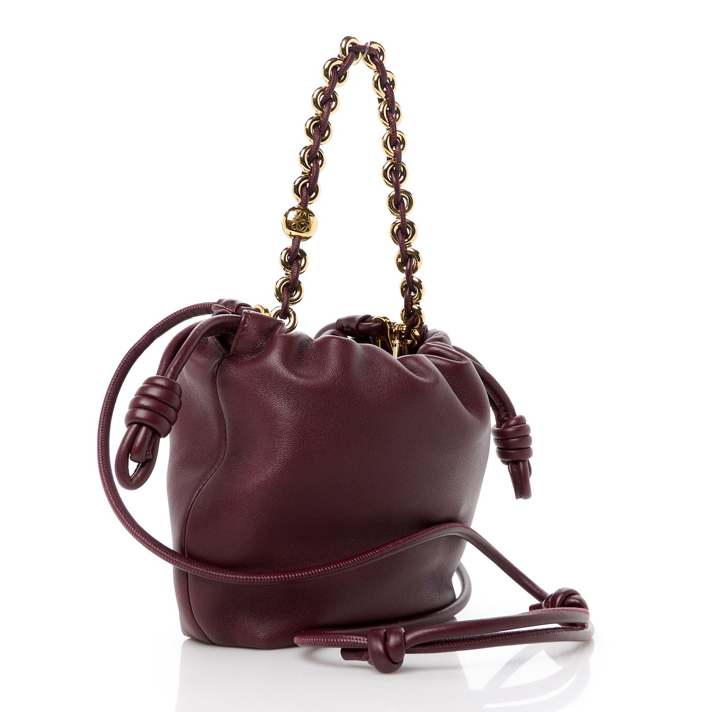 Mellow Nappa Lambskin Mini Flamenco Knot Clutch With Chain Dark Burgundy