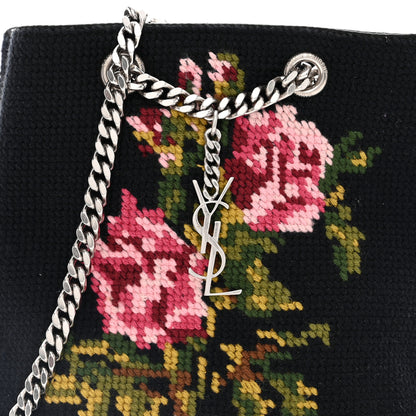 Saint Laurent Woven Wool Embroidered Baby Emmanuelle Bucket Bag Black 9 of 9