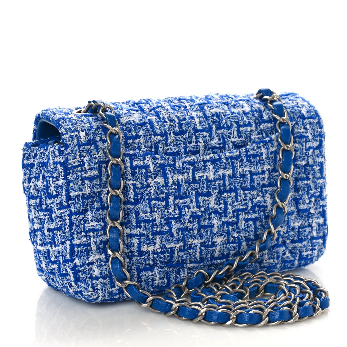 Tweed Quilted Mini Rectangular Flap Blue White