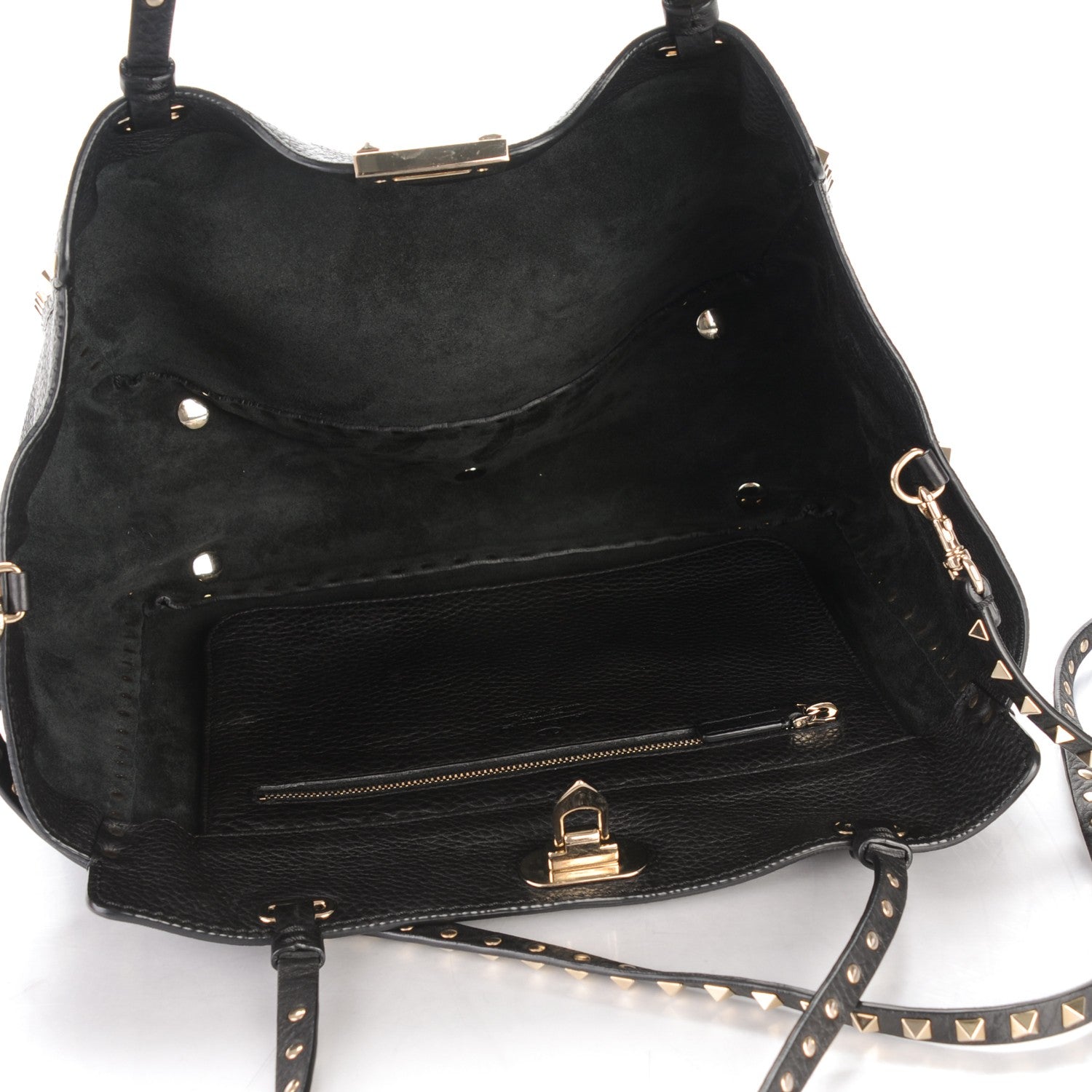 Valentino Garavani Alce Printed Calfskin Medium Rockstud Tote Black 5 of 8