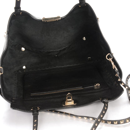 Valentino Garavani Alce Printed Calfskin Medium Rockstud Tote Black 5 of 8