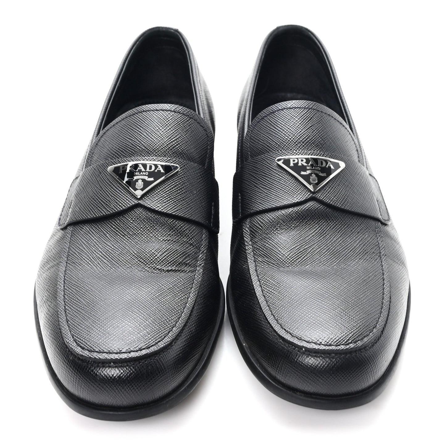 Saffiano Mens Triangle Loafers 6 Black