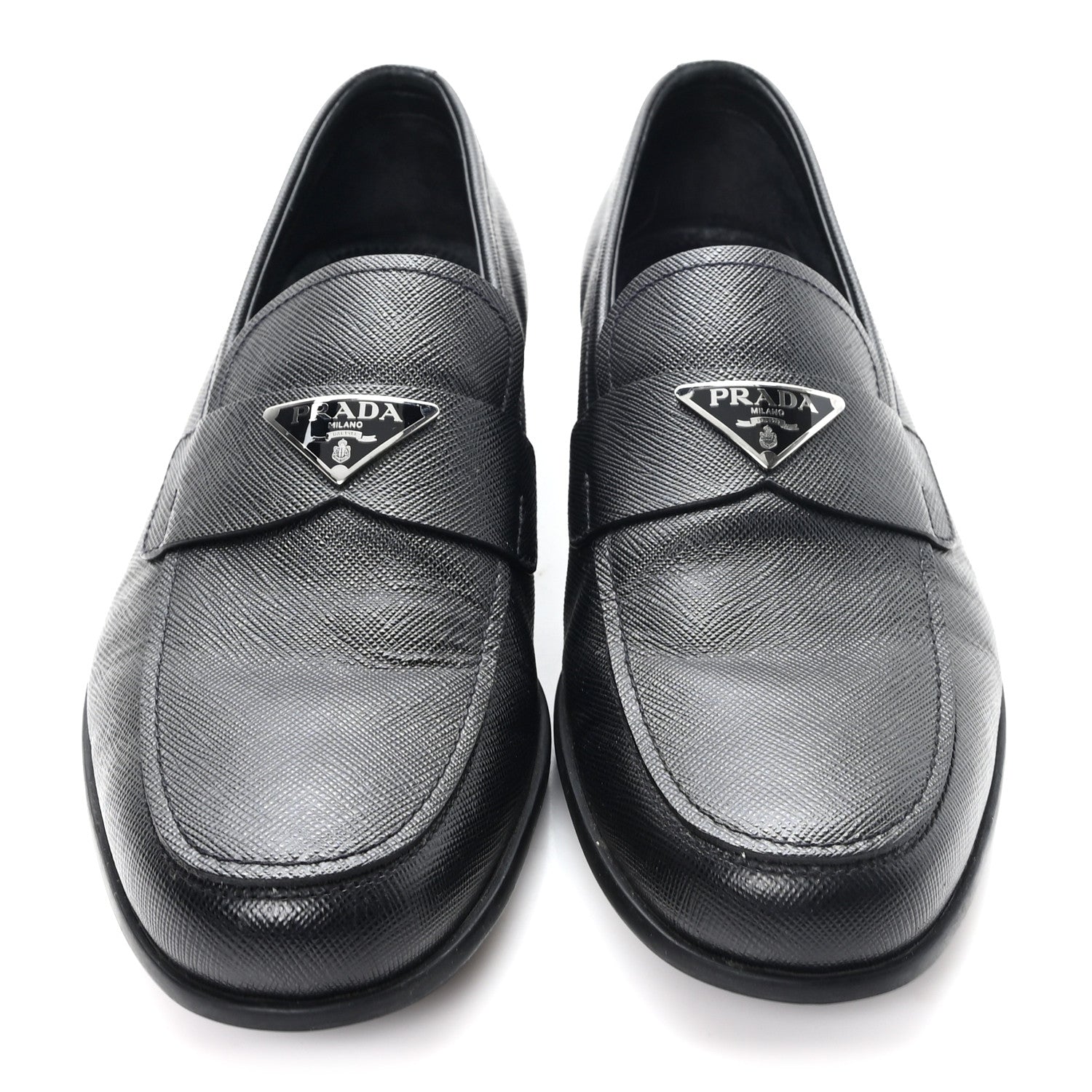 Prada Saffiano Mens Triangle Loafers 6 Black 3 of 9