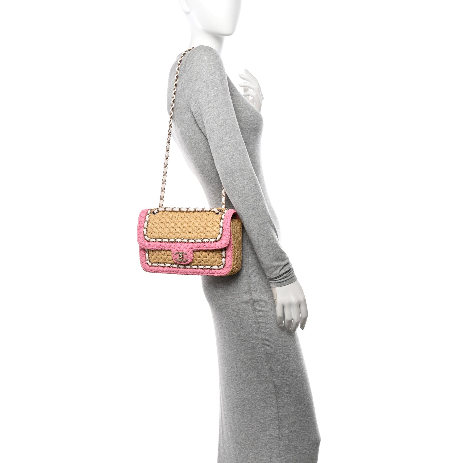 Chanel Raffia Chain Venice Beach Flap Bag Beige Pink 2 of 11