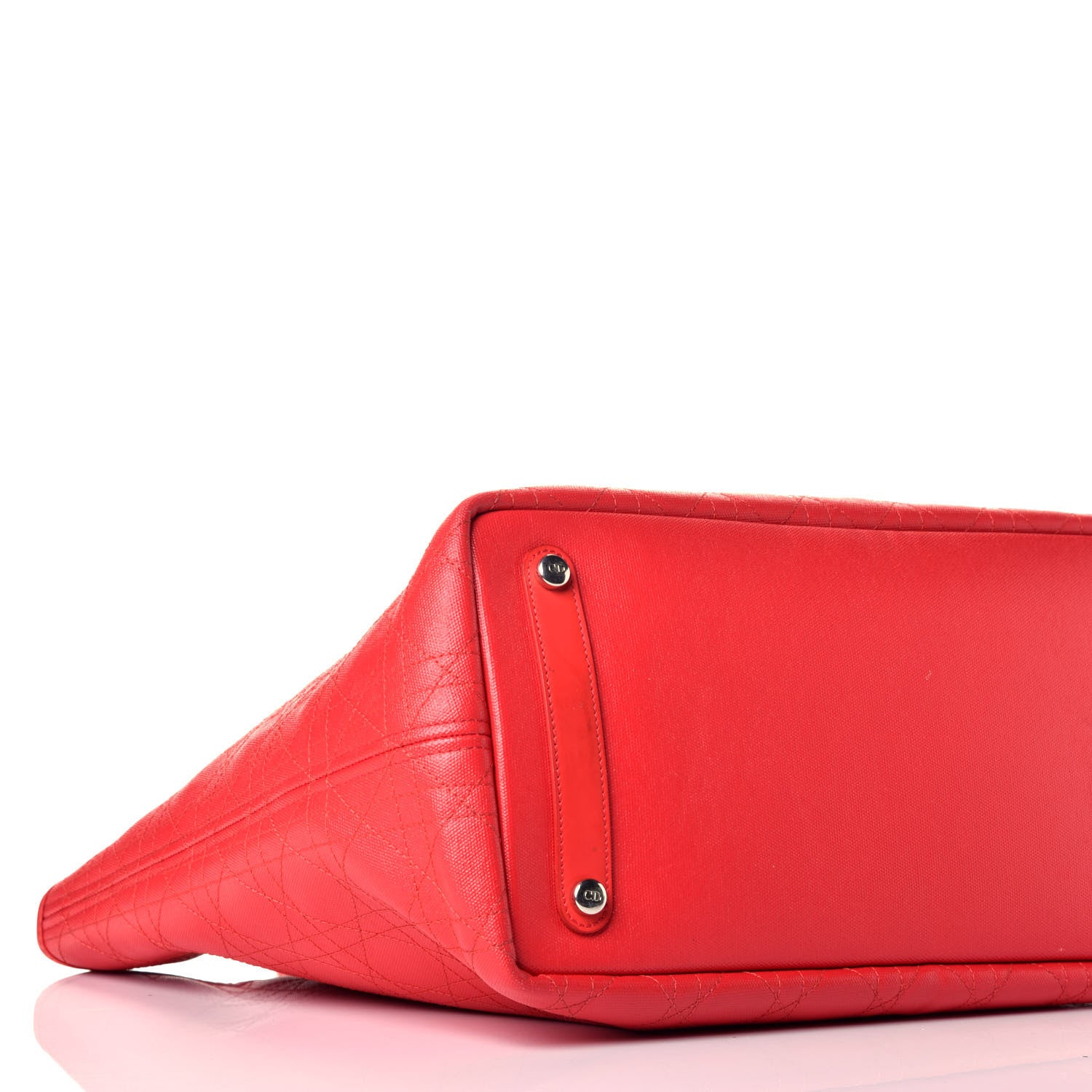Christian Dior Coated Canvas Cannage Panarea Shopping Tote Red 14 of 17