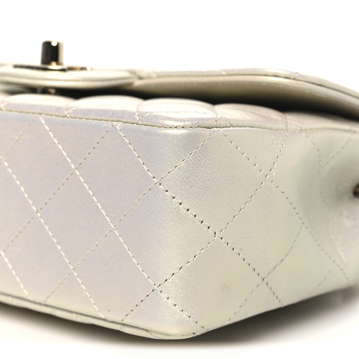 Iridescent Lambskin Quilted Mini Rectangular Flap Ivory