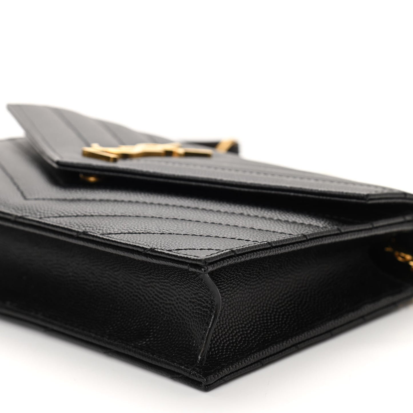 Grain De Poudre Matelasse Chevron Monogram Envelope Chain Wallet Black