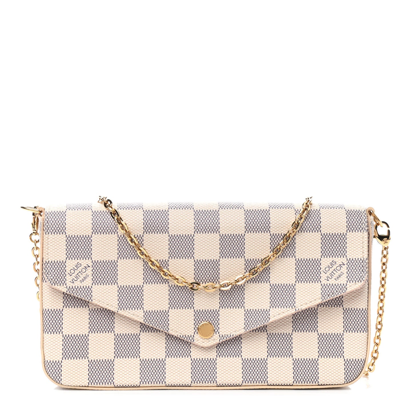 Damier Azur Pochette Felicie Chain Wallet Rose Ballerine