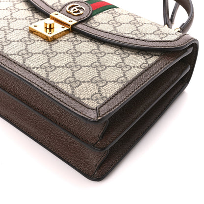 Gucci GG Supreme Monogram Textured Dollar Calfskin Web Small Ophidia Padlock Top Handle Bag Beige Ebony New Acero 11 of 12