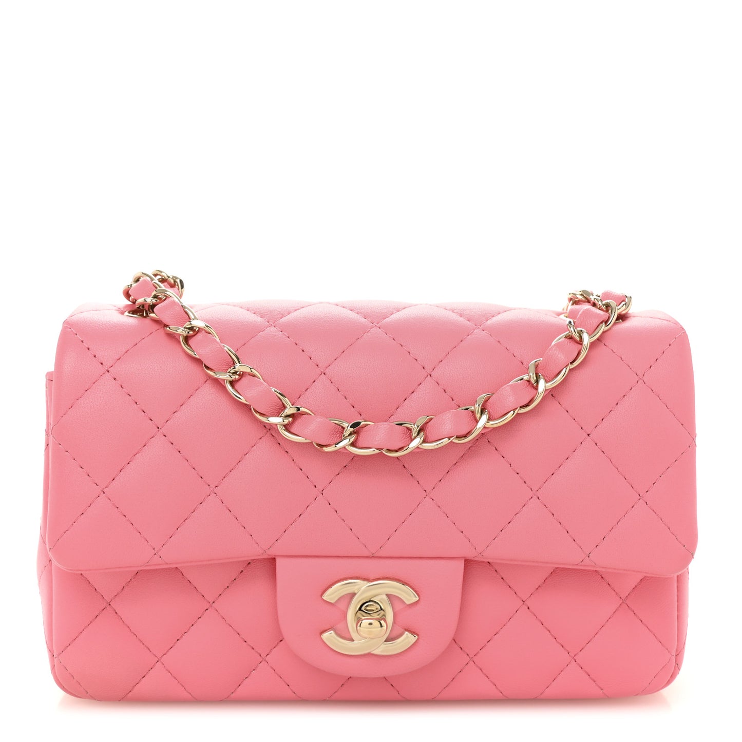 Lambskin Quilted Mini Rectangular Flap Pink