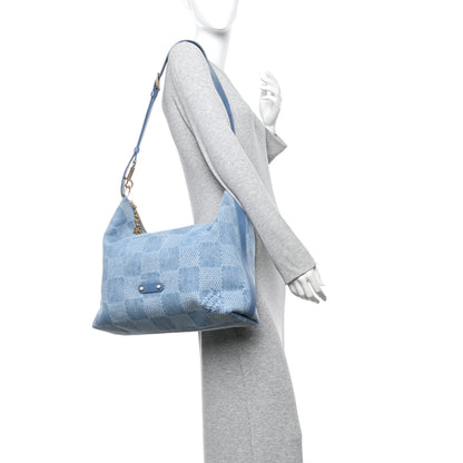 Louis Vuitton Damier Denim Vagabond Hobo Blue 2 of 8