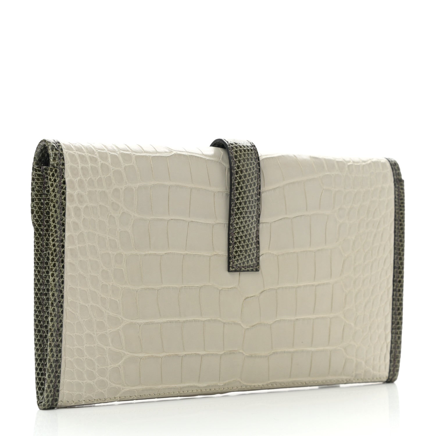 Hermes Matte Alligator Lizard Jige Duo Clutch Beton Vert Olive 4 of 8