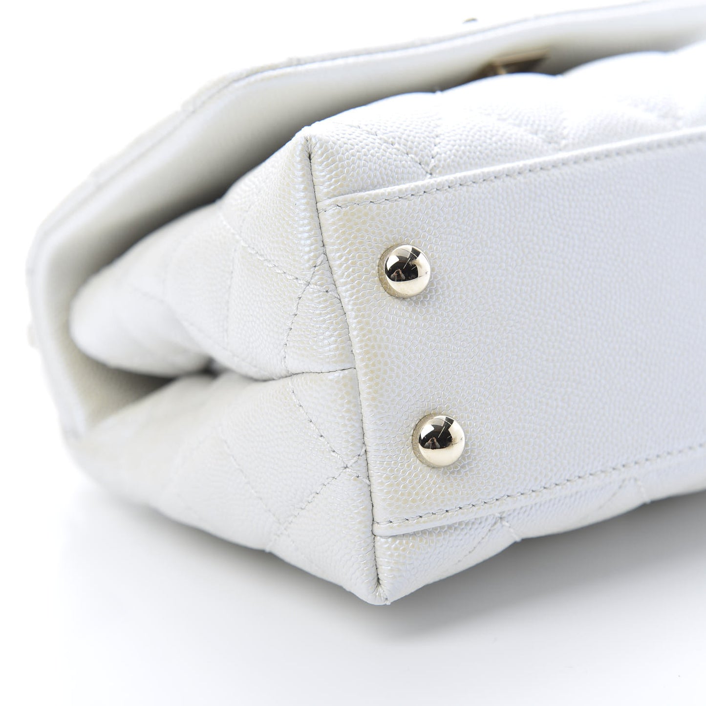 Iridescent Caviar Quilted Extra Mini Coco Handle Flap White