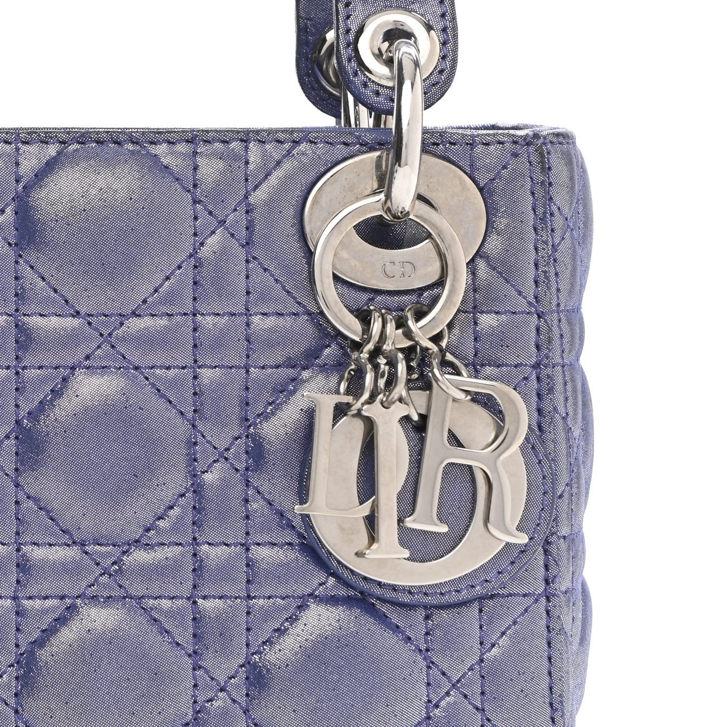 Metallic Lambskin Cannage Mini Lady Dior Dew Bleu