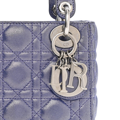 Christian Dior Metallic Lambskin Cannage Mini Lady Dior Dew Bleu 7 of 9