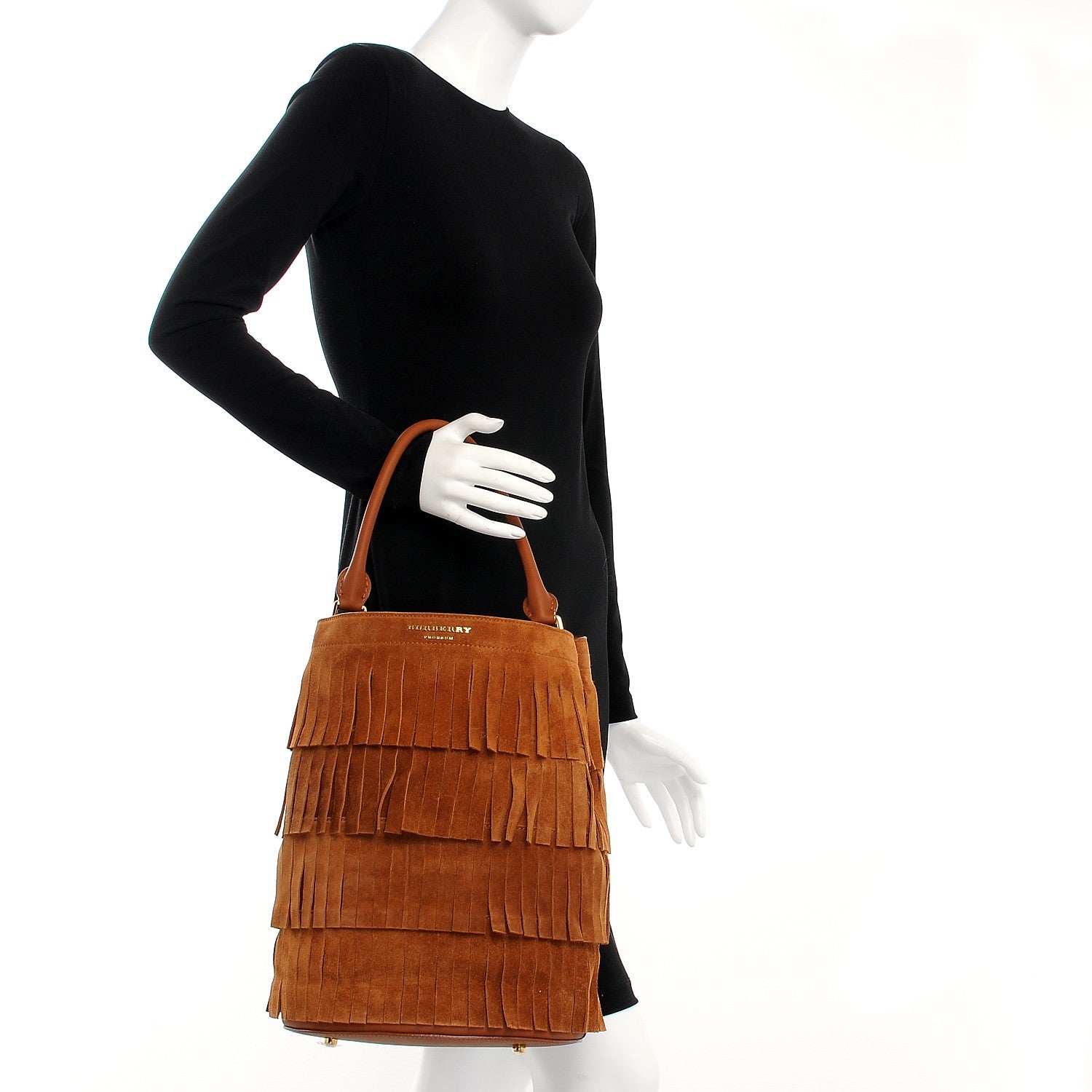 Burberry Prorsum Suede Fringe Bucket Bag Cognac 2 of 10