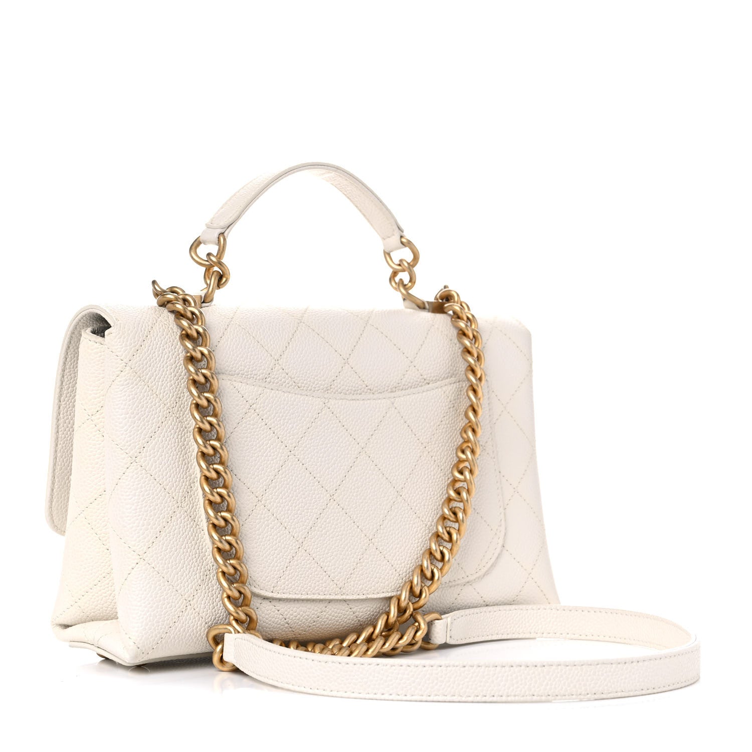 Chanel Grained Calfskin Small Stitched Flap White 3 of 15