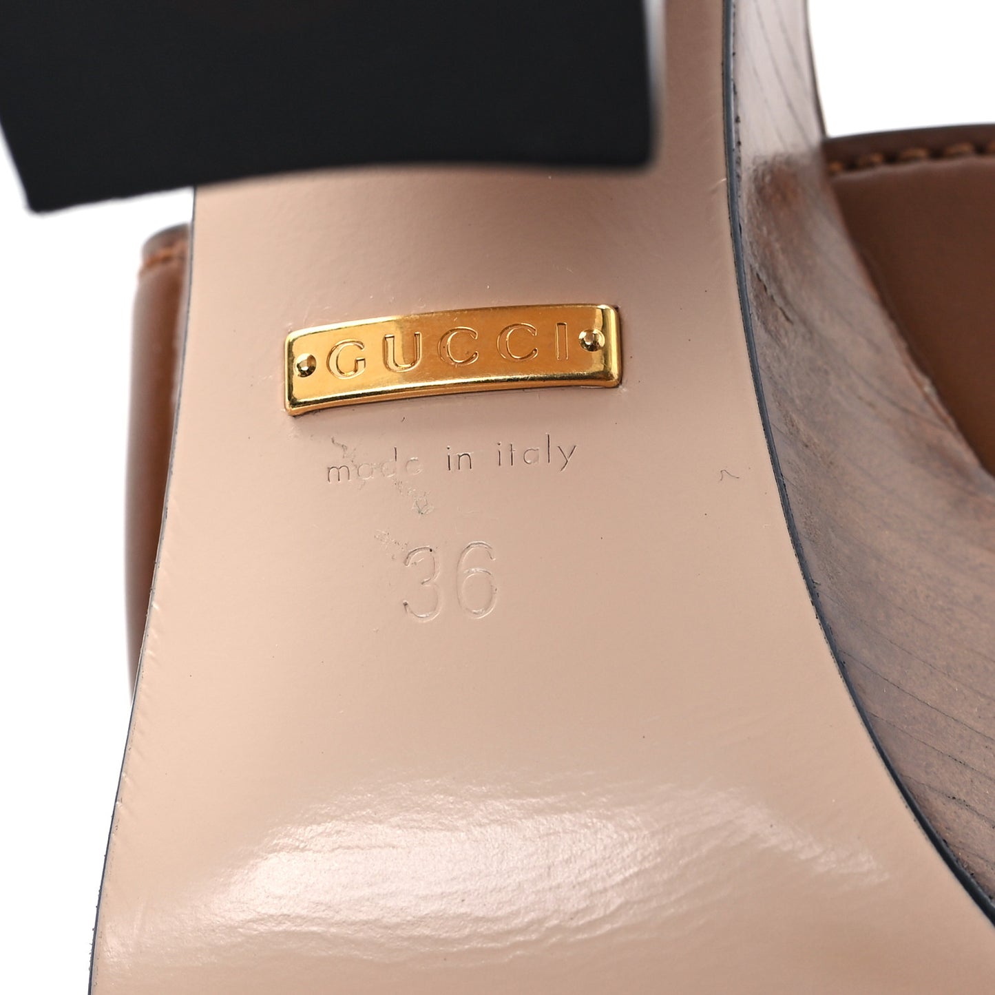 Cosmos Softy Calfskin Wooden Interlocking G Cut-Out 30/120mm Platform Sandals 36 Cuir
