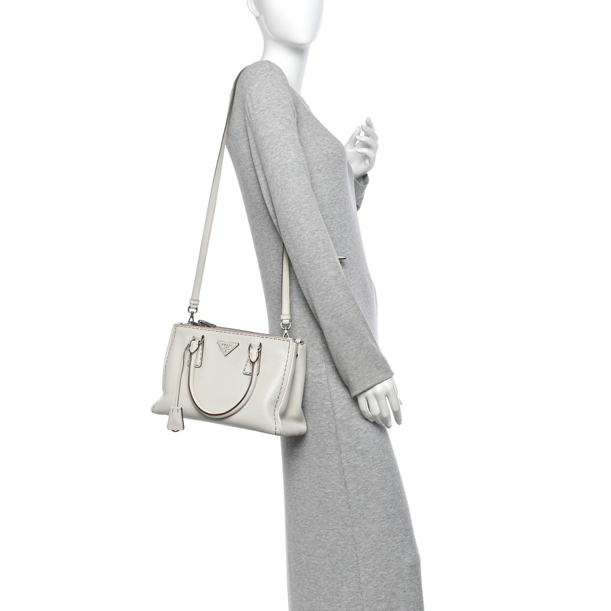 Prada City Calf Mini Hand Stitched Galleria Double Zip Tote White 2 of 12
