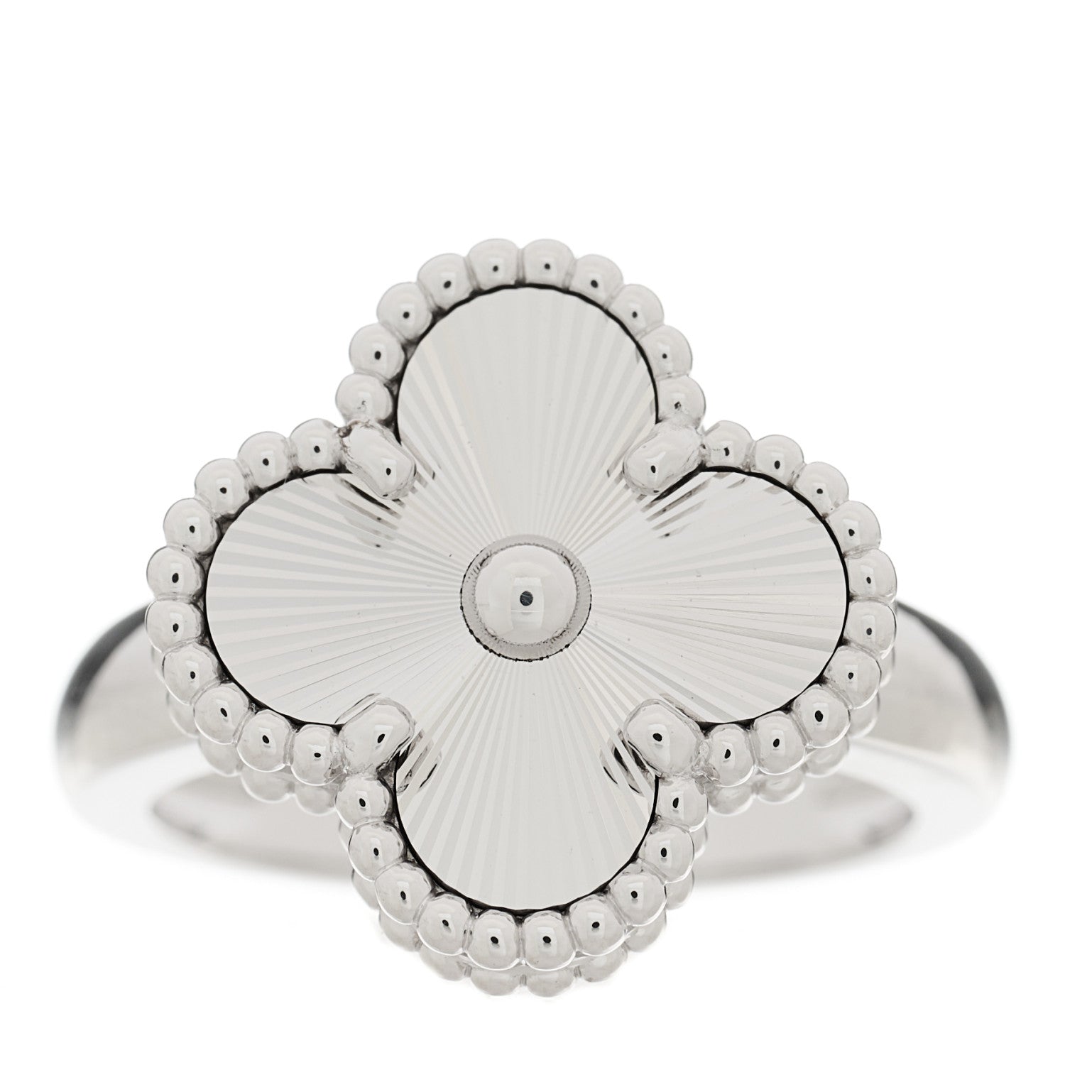Van Cleef & Arpels 18K White Gold Guilloche Vintage Alhambra Ring 49 5 1 of 6