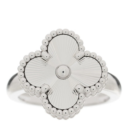 Van Cleef & Arpels 18K White Gold Guilloche Vintage Alhambra Ring 49 5 1 of 6