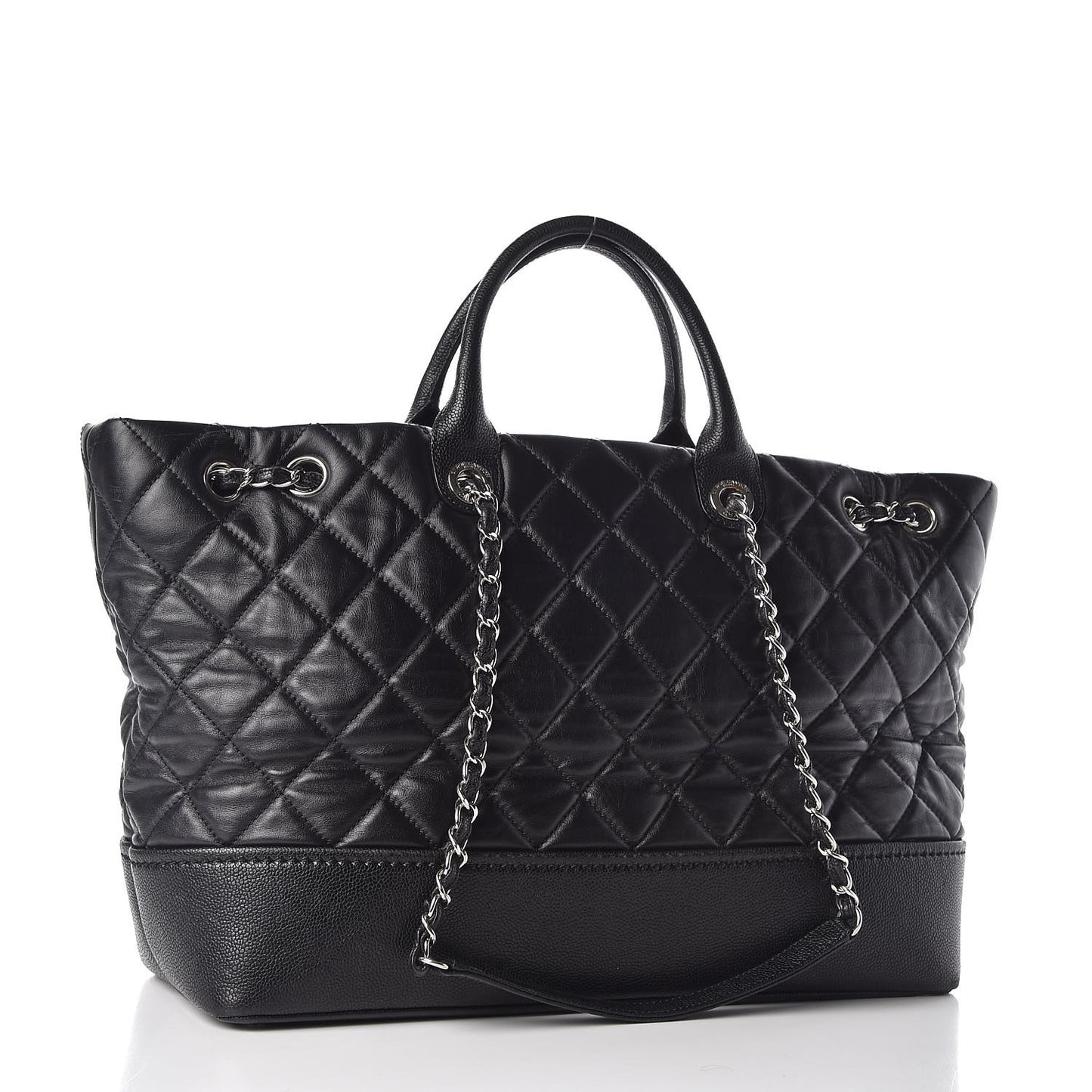 Calfskin Caviar Quilted Large Shopping Tote Black