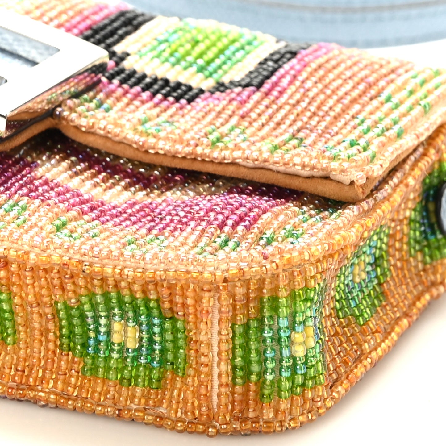 Perline Glass Karung Beaded Nano Maxi Buckle Baguette Phone Pouch Multicolor Azzuro Glicine