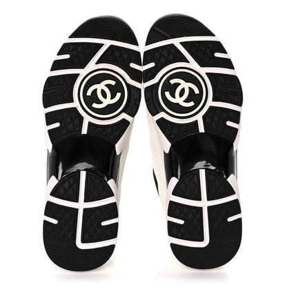 Chanel Mesh Suede Calfskin Grained Calfskin Womens CC Sneakers 41 White Black 5 of 9