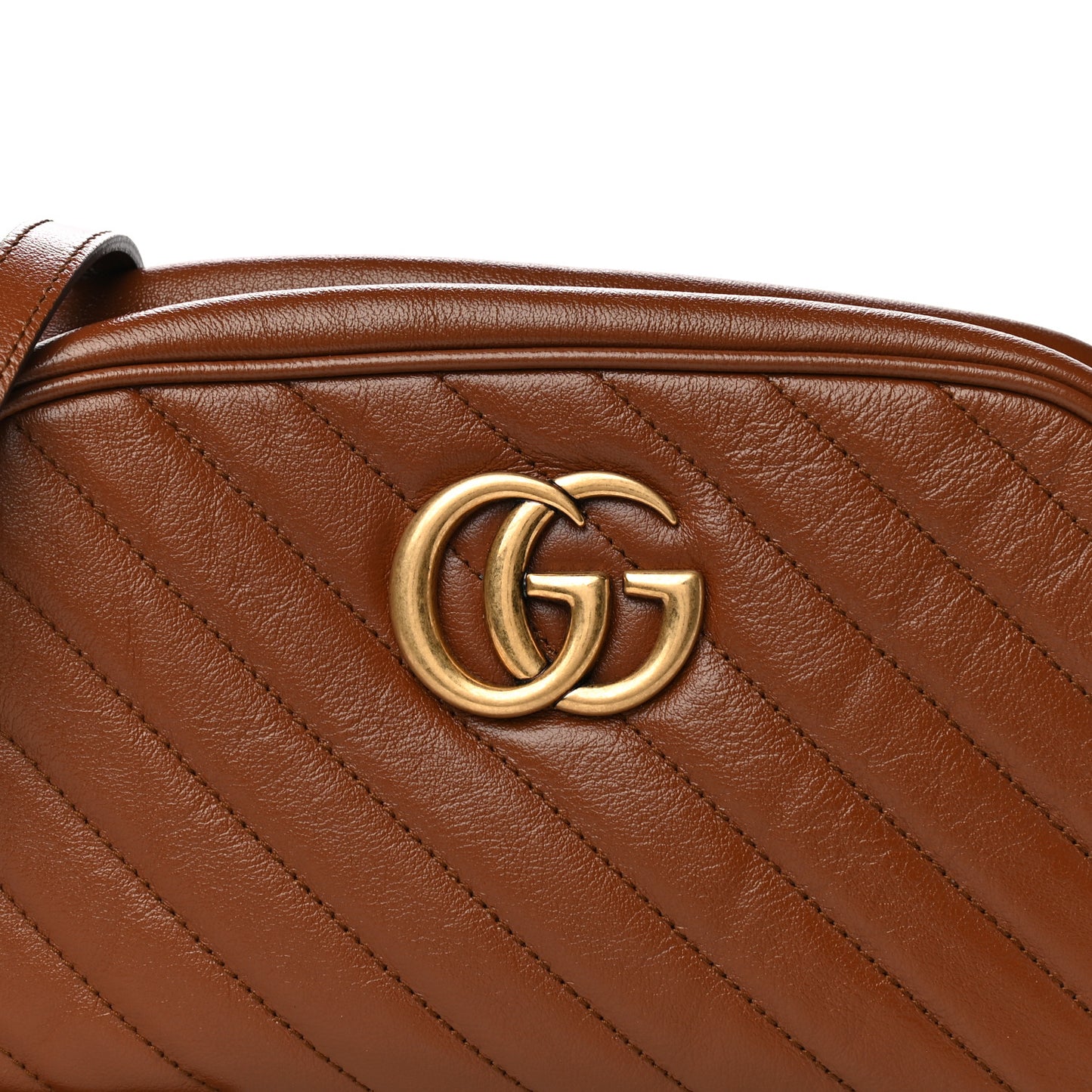 Glazed Calfskin Matelasse Diagonal Small GG Marmont Chain Shoulder Bag Cuir